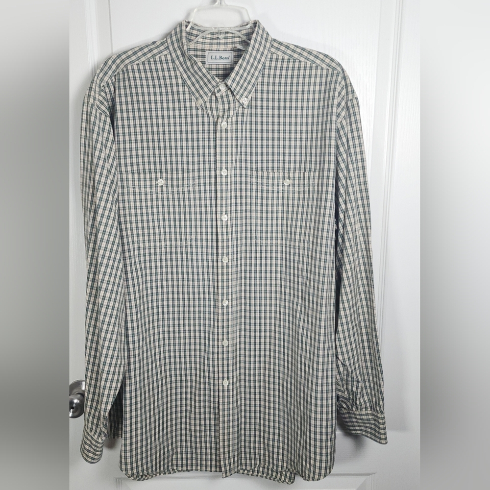 L.L. Bean Men's Green Checkered Shirt Size XL Tall